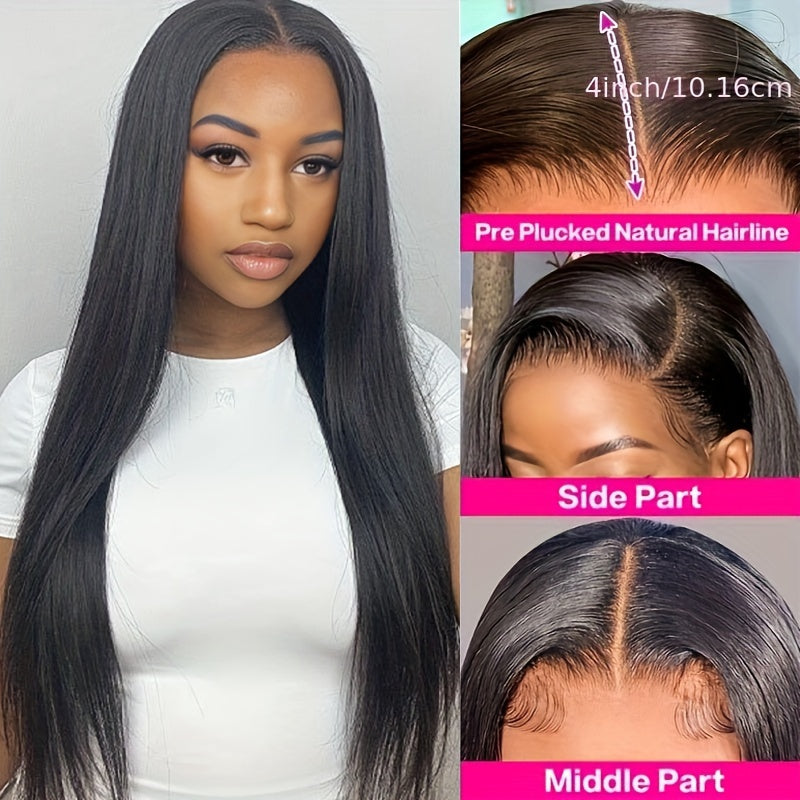 Luxurious 150% Density Human Hair Wig - Natural Looking Straight Hair with 4x4 HD Transparent Lace Front for Easy Styling, Ideal for Daily Wear & Special Occasions