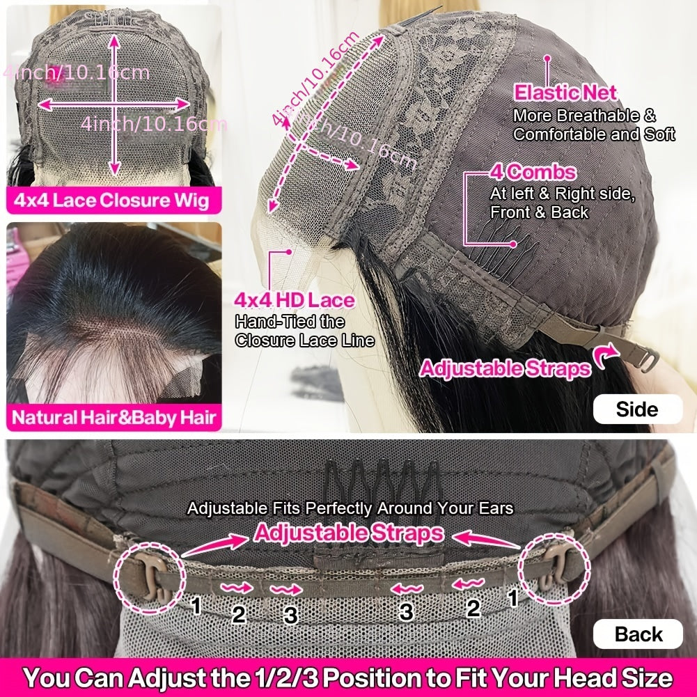 Luxurious 150% Density Human Hair Wig - Natural Looking Straight Hair with 4x4 HD Transparent Lace Front for Easy Styling, Ideal for Daily Wear & Special Occasions