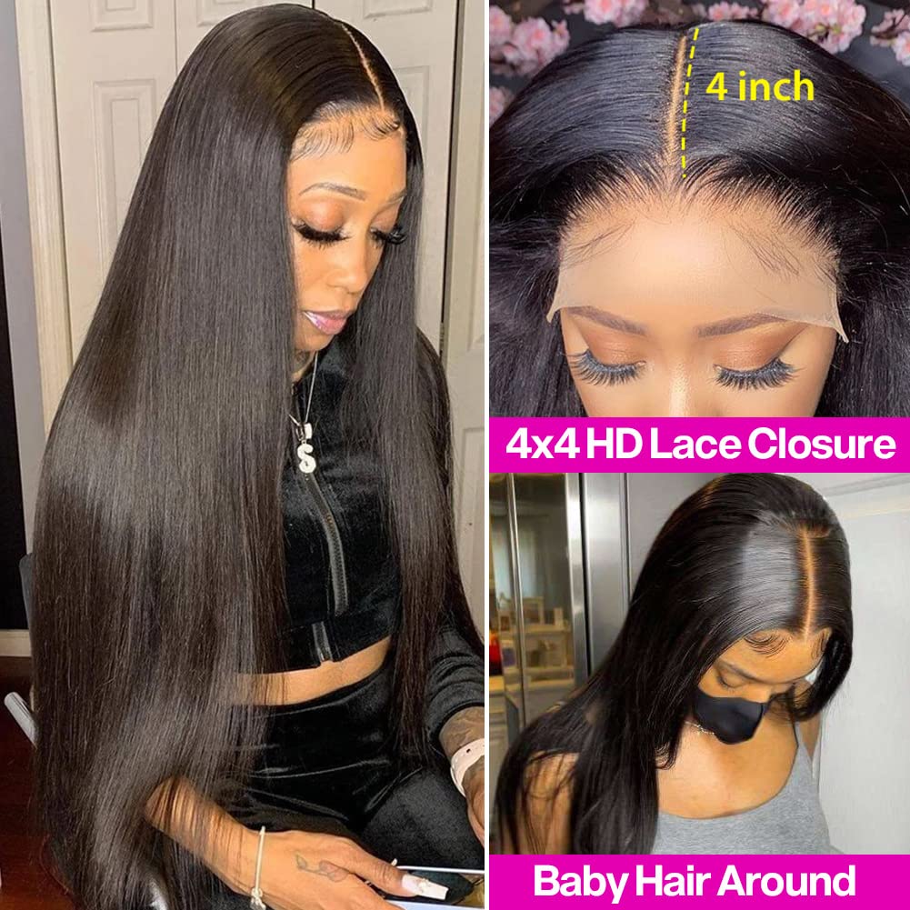 Luxurious 150% Density Human Hair Wig - Natural Looking Straight Hair with 4x4 HD Transparent Lace Front for Easy Styling, Ideal for Daily Wear & Special Occasions