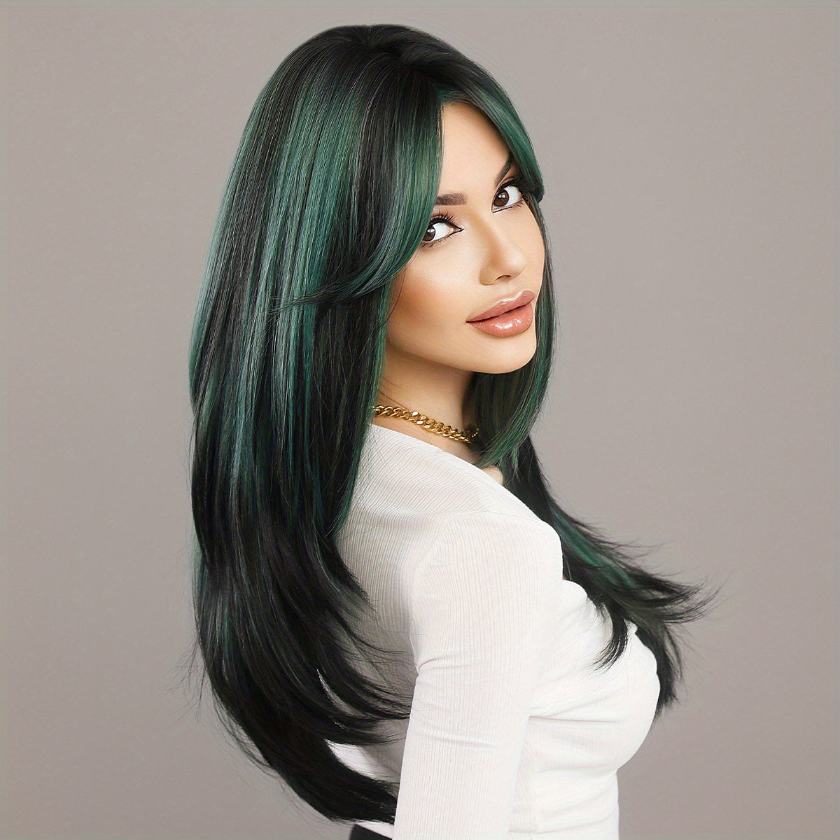 Long Wavy Dark Green Wig For Women Daily Use Natural Synthetic Miidle Part Wigs Layered Heat Resistant Music Festival