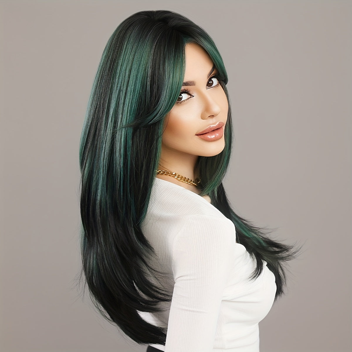 Long Wavy Dark Green Wig For Women Daily Use Natural Synthetic Miidle Part Wigs Layered Heat Resistant Music Festival