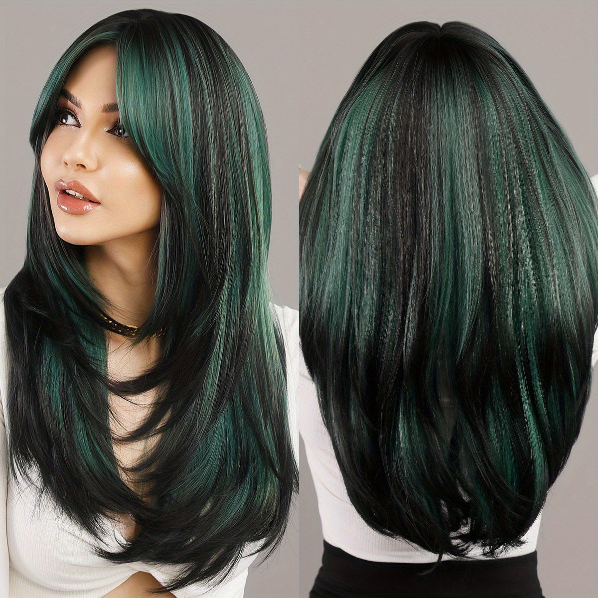 Long Wavy Dark Green Wig For Women Daily Use Natural Synthetic Miidle Part Wigs Layered Heat Resistant Music Festival
