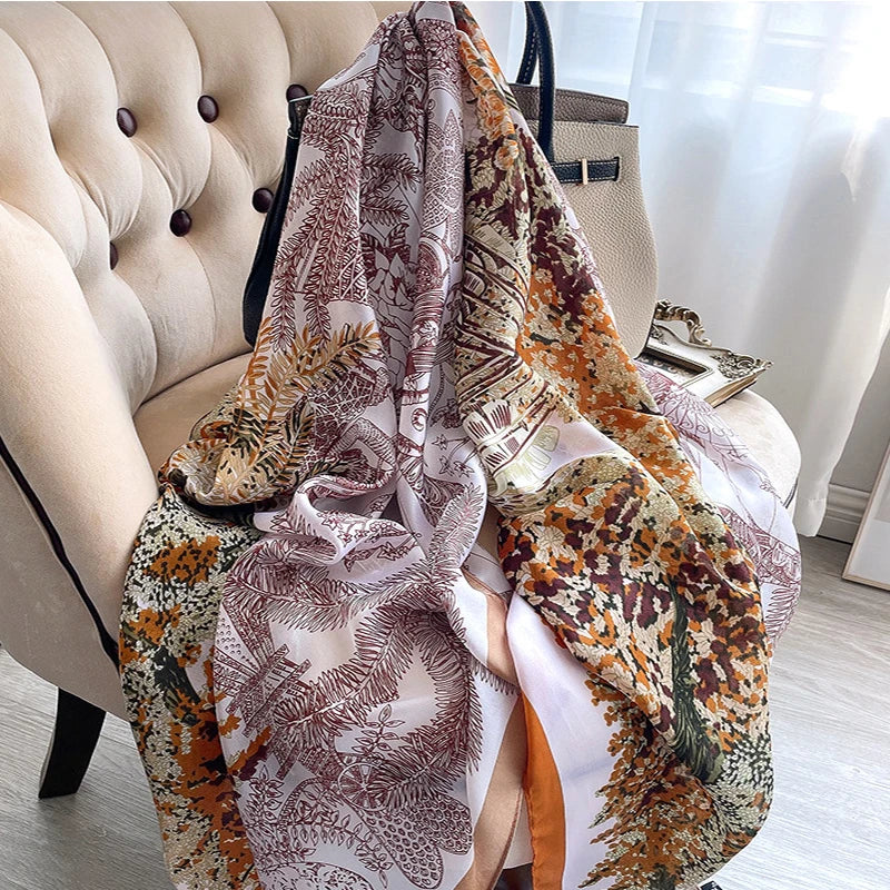 180x90cm Luxury Silk Scarf | Women's Summer Shawl & Beach Wrap | Designer Bandana for Ladies - Smooth Wigs