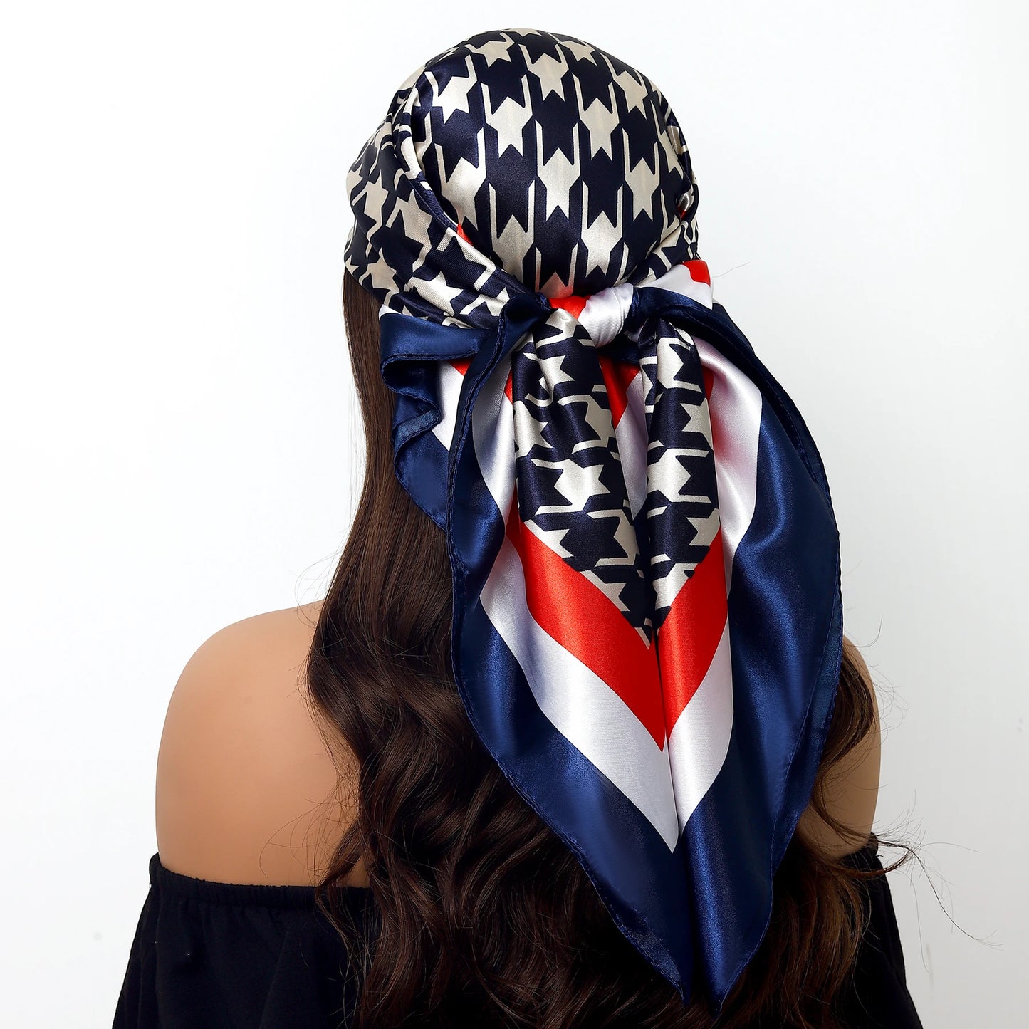 90x90cm Silk Scarf | 2025 Trendy Beach Sunscreen Shawl | Europe & America Style Printed Bandanna for Women - Smooth Wigs