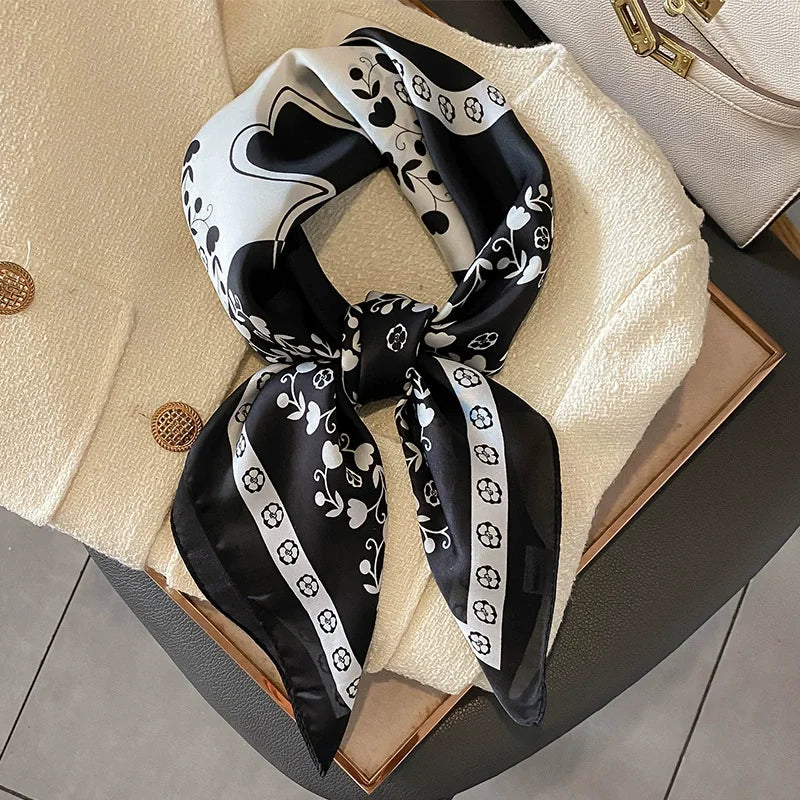 70x70cm Four Seasons Print Silk Scarf | Travel-Friendly Beach Kerchief & Sunscreen Headcloth | Women's Fashion Accessory - Smooth Wigs