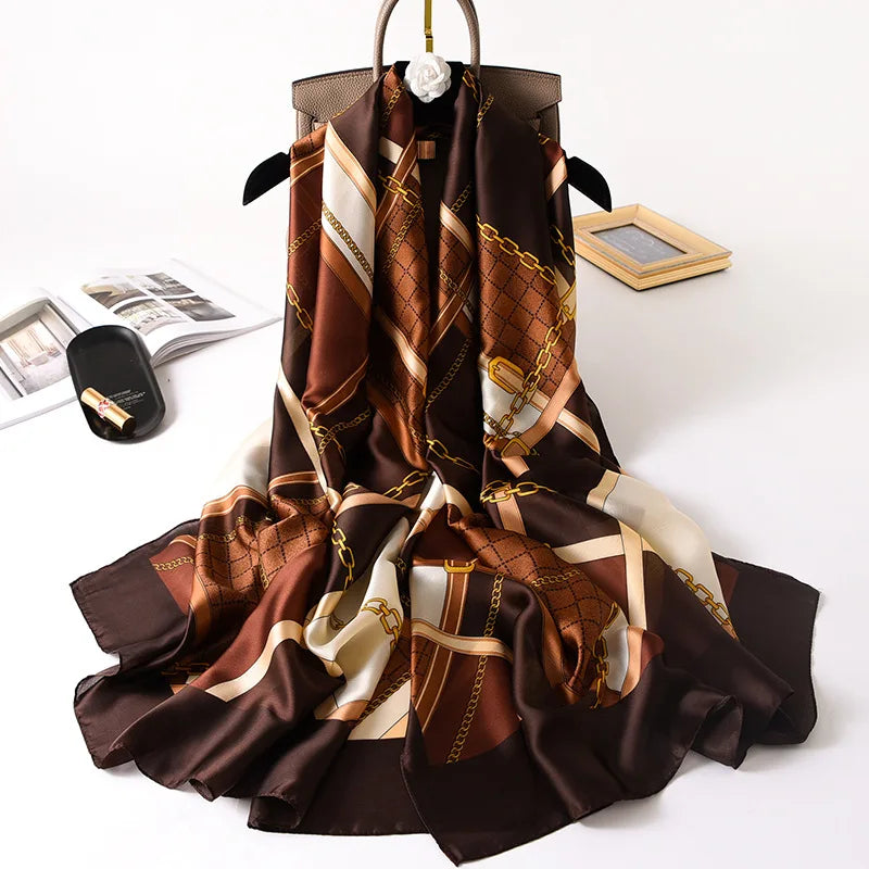 180x90cm Luxury Silk Scarf | Women's Summer Shawl & Beach Wrap | Designer Bandana for Ladies - Smooth Wigs