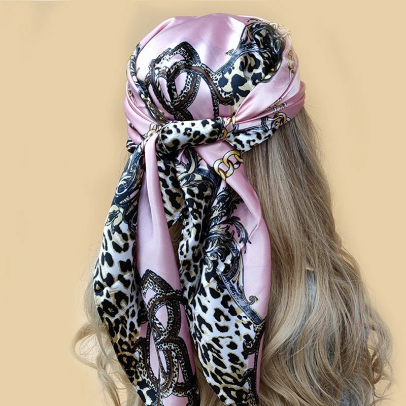 90x90cm Silk Scarf | 2025 Trendy Beach Sunscreen Shawl | Europe & America Style Printed Bandanna for Women - Smooth Wigs