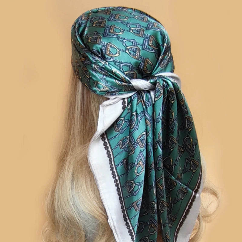 90x90cm Silk Scarf | 2025 Trendy Beach Sunscreen Shawl | Europe & America Style Printed Bandanna for Women - Smooth Wigs