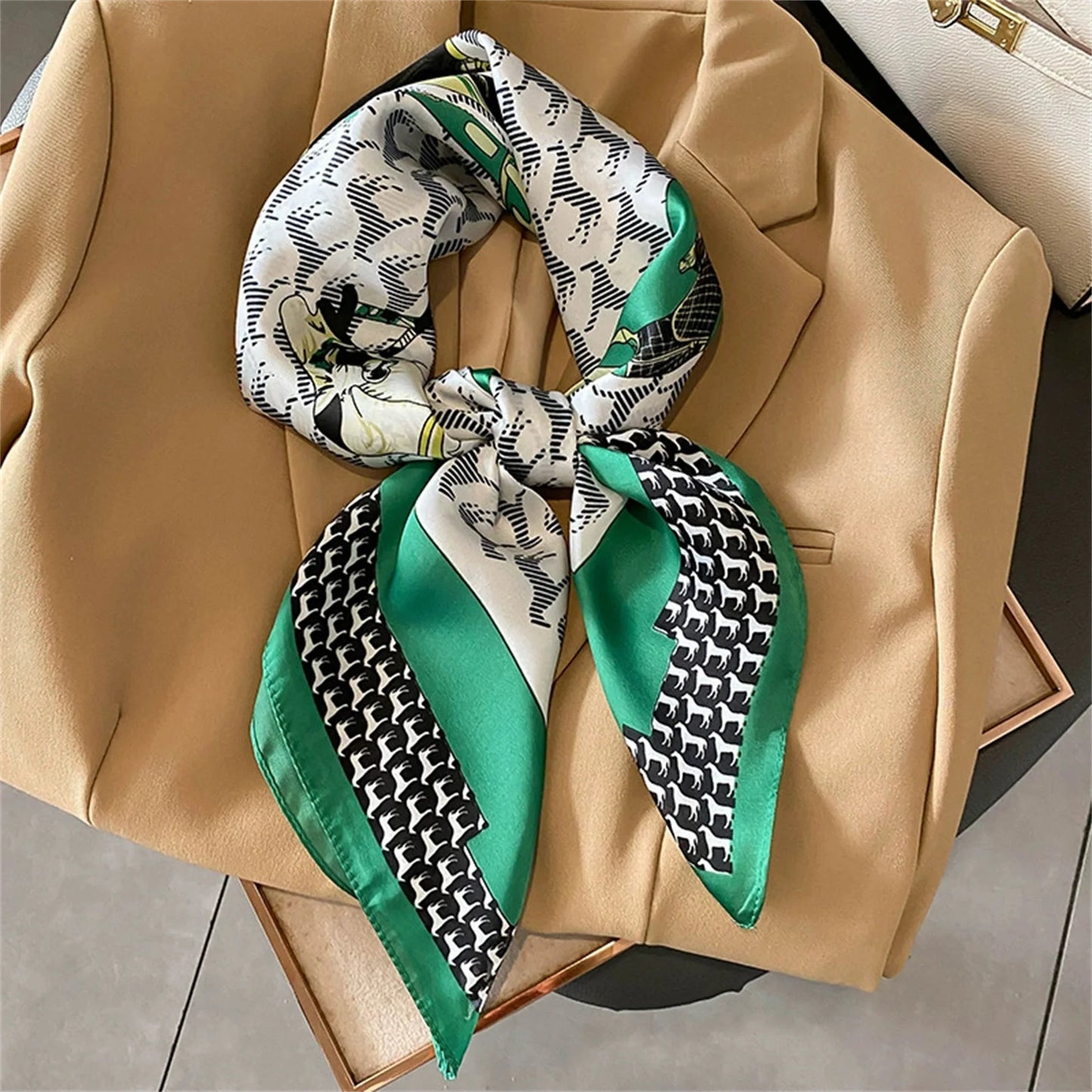 70x70cm Four Seasons Print Silk Scarf | Travel-Friendly Beach Kerchief & Sunscreen Headcloth | Women's Fashion Accessory - Smooth Wigs