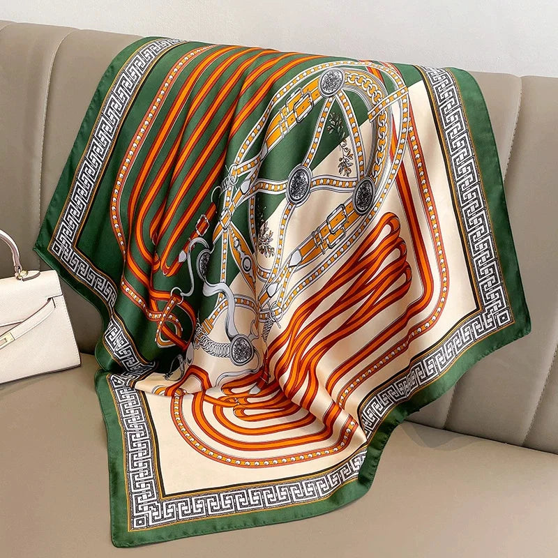 70x70cm Four Seasons Print Silk Scarf | Travel-Friendly Beach Kerchief & Sunscreen Headcloth | Women's Fashion Accessory - Smooth Wigs