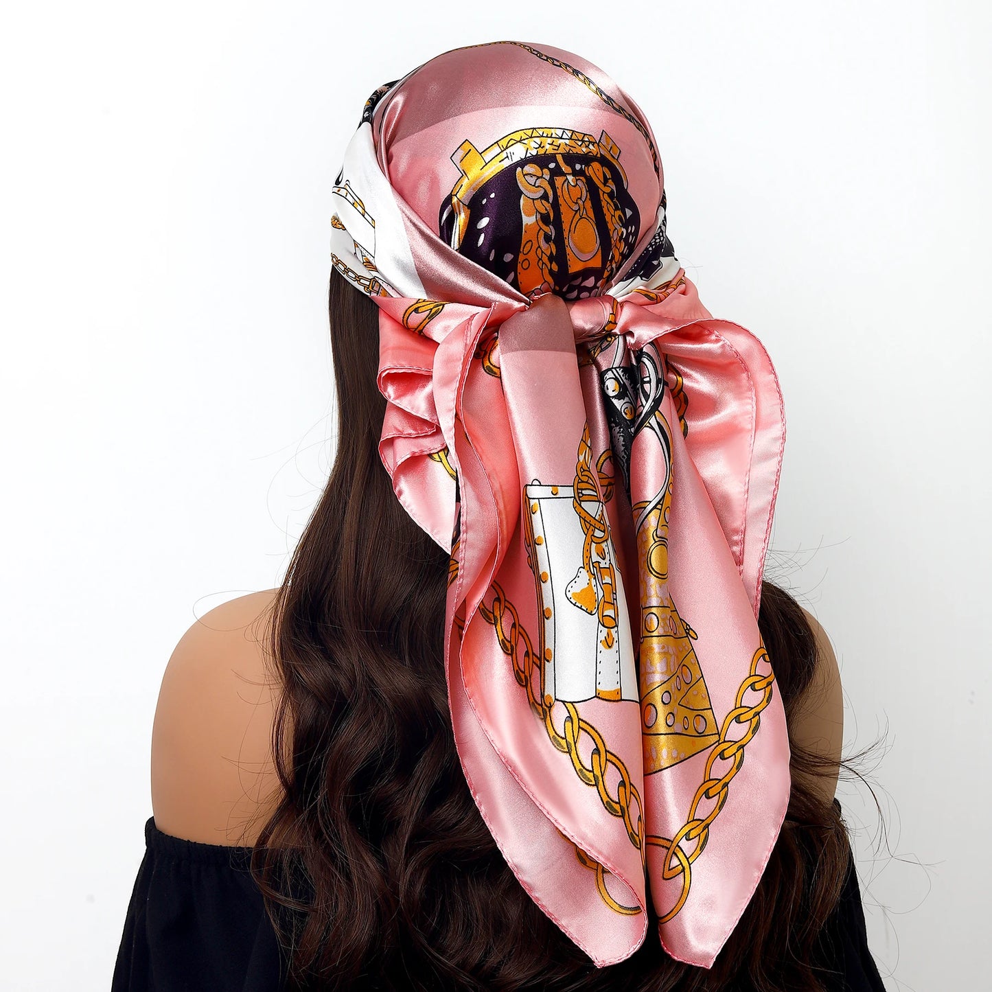 90x90cm Silk Scarf | 2025 Trendy Beach Sunscreen Shawl | Europe & America Style Printed Bandanna for Women - Smooth Wigs