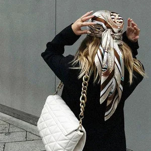 90x90cm Silk Scarf | 2025 Trendy Beach Sunscreen Shawl | Europe & America Style Printed Bandanna for Women - Smooth Wigs