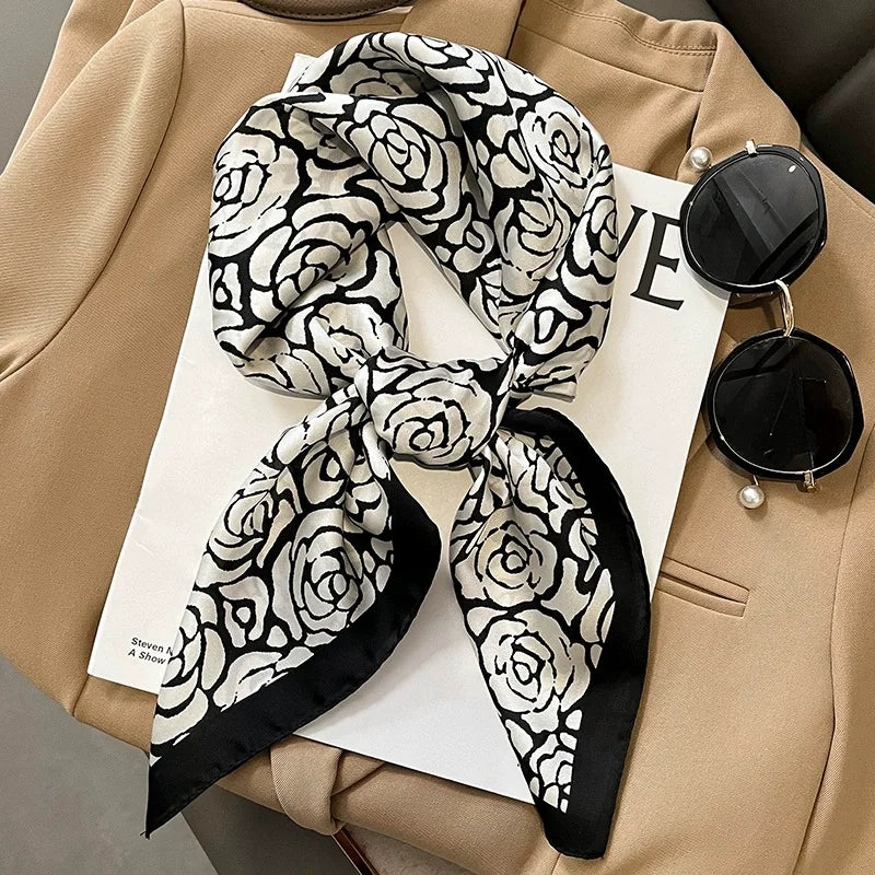 70x70cm Four Seasons Print Silk Scarf | Travel-Friendly Beach Kerchief & Sunscreen Headcloth | Women's Fashion Accessory - Smooth Wigs