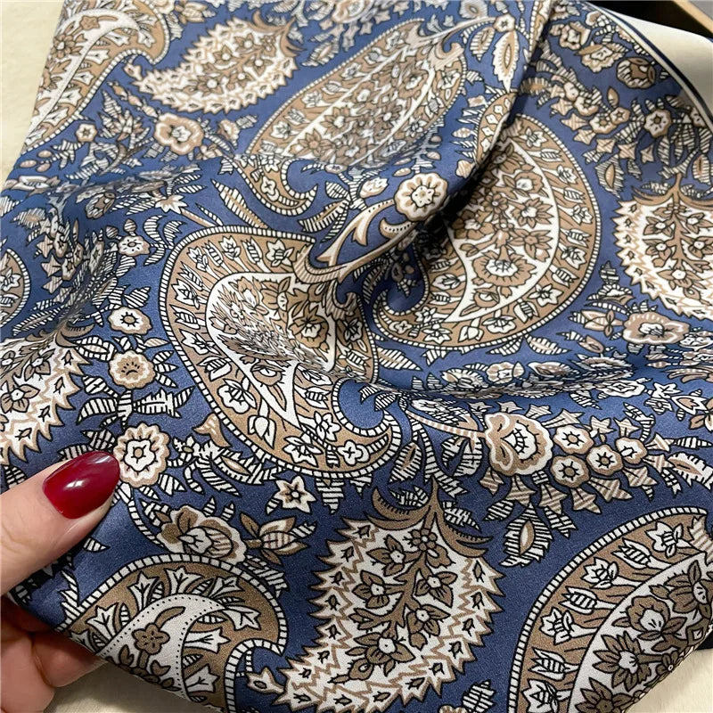 Paisley Print Square Scarf | Soft Satin Bandana & Vintage Head Wrap | Windproof Beach Shawl - Smooth Wigs
