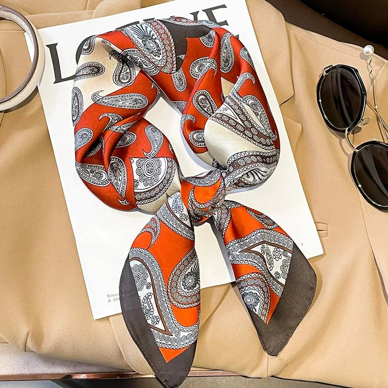 70x70cm Four Seasons Print Silk Scarf | Travel-Friendly Beach Kerchief & Sunscreen Headcloth | Women's Fashion Accessory - Smooth Wigs