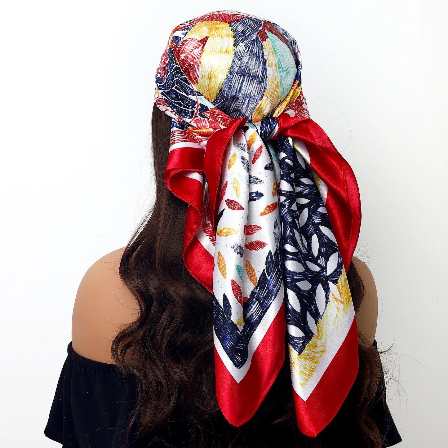 90x90cm Silk Scarf | 2025 Trendy Beach Sunscreen Shawl | Europe & America Style Printed Bandanna for Women - Smooth Wigs