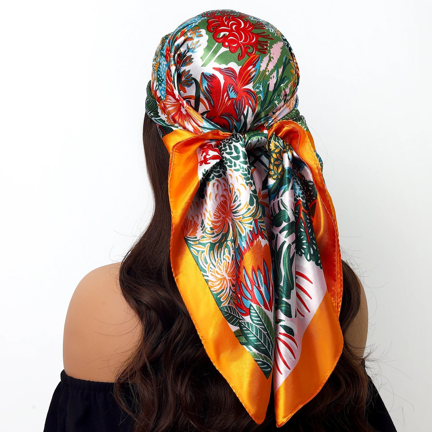 90x90cm Silk Scarf | 2025 Trendy Beach Sunscreen Shawl | Europe & America Style Printed Bandanna for Women - Smooth Wigs