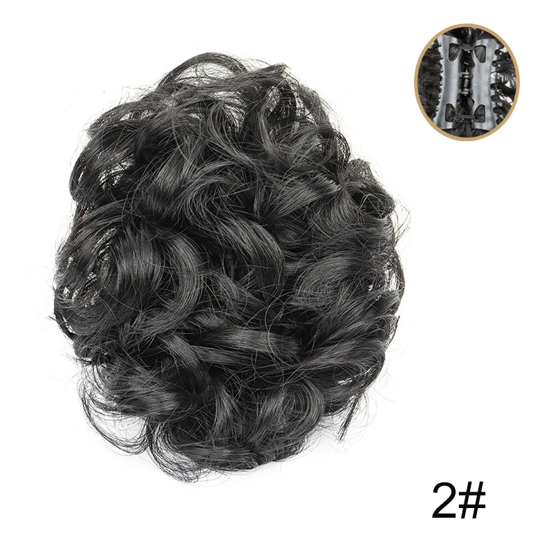 Messy Bun Hairpiece | Short Curly Wavy Chignon Updo with Claw Clip | Black & Blonde Hair Extensions for Women - Smooth Wigs
