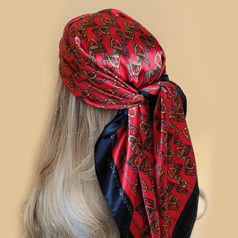 90x90cm Silk Scarf | 2025 Trendy Beach Sunscreen Shawl | Europe & America Style Printed Bandanna for Women - Smooth Wigs