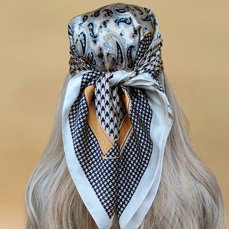 Luxury 70x70cm Silk Hijab | Sunscreen Beach Kerchief for Women | 2024 New Style Headscarf for All Seasons - Smooth Wigs