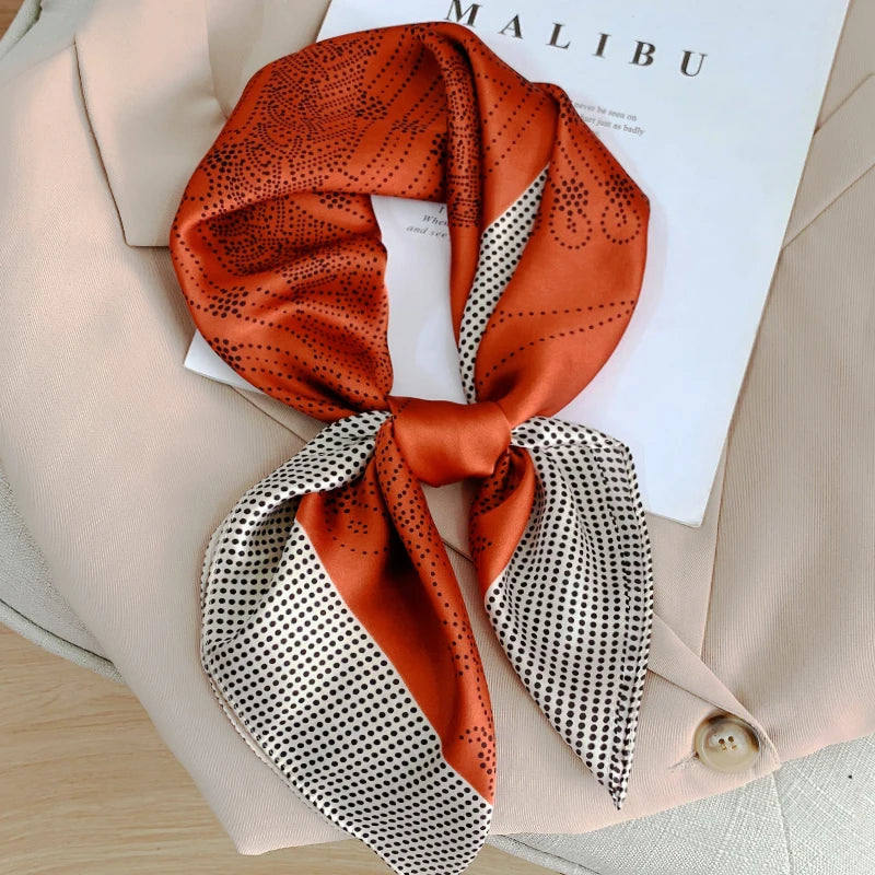70x70cm Four Seasons Print Silk Scarf | Travel-Friendly Beach Kerchief & Sunscreen Headcloth | Women's Fashion Accessory - Smooth Wigs