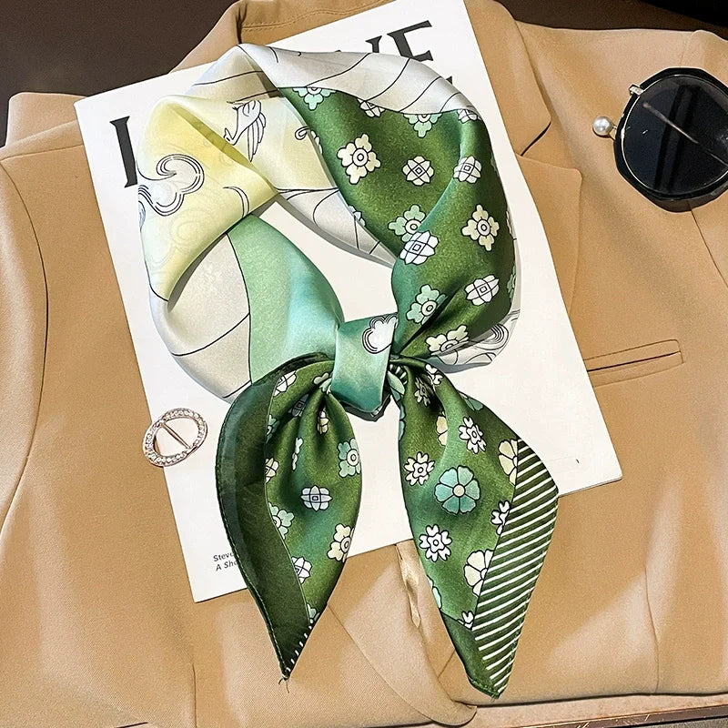 70x70cm Four Seasons Print Silk Scarf | Travel-Friendly Beach Kerchief & Sunscreen Headcloth | Women's Fashion Accessory - Smooth Wigs