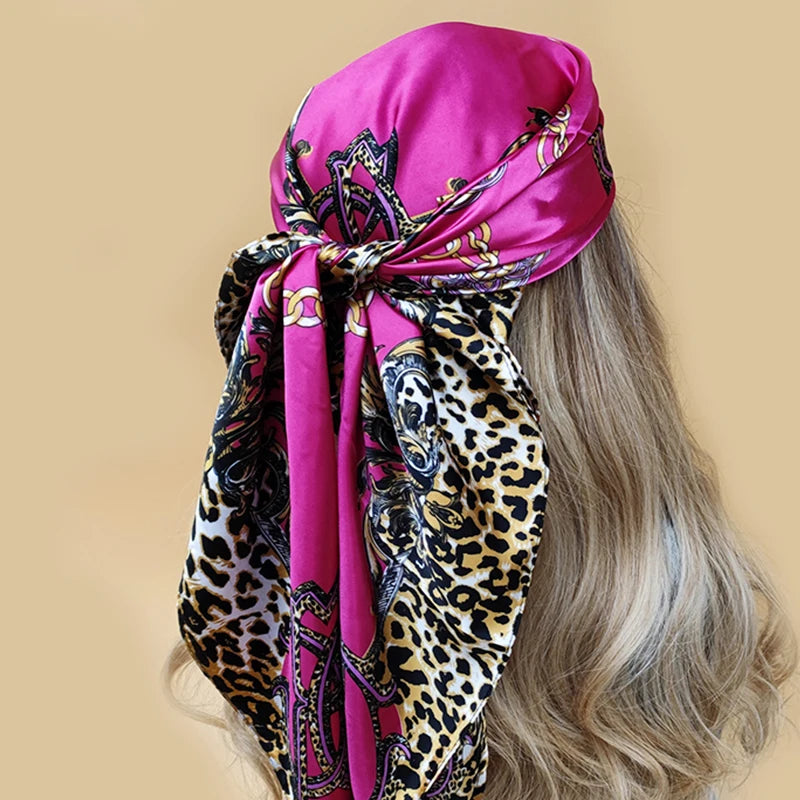 90x90cm Silk Scarf | 2025 Trendy Beach Sunscreen Shawl | Europe & America Style Printed Bandanna for Women - Smooth Wigs