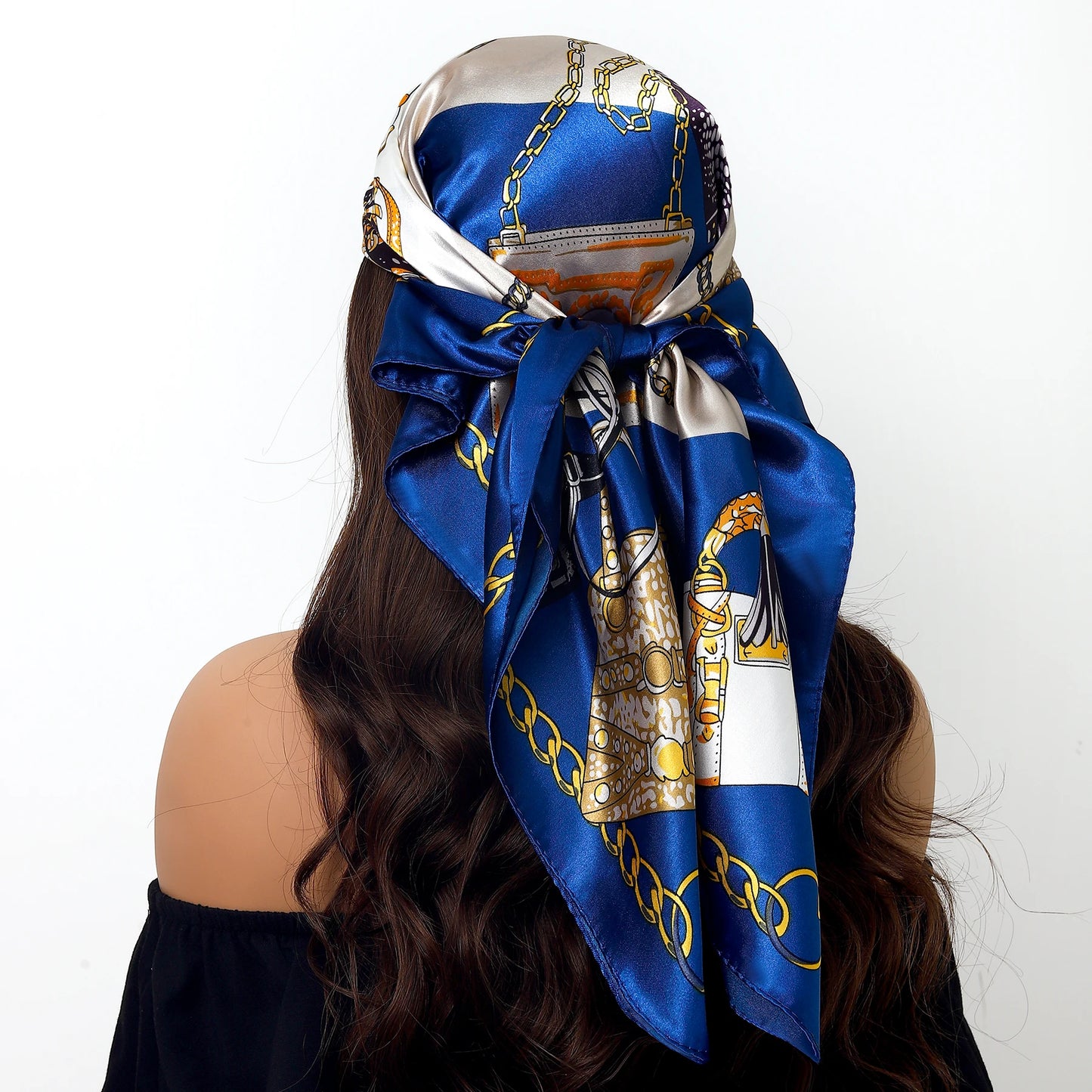 90x90cm Silk Scarf | 2025 Trendy Beach Sunscreen Shawl | Europe & America Style Printed Bandanna for Women - Smooth Wigs
