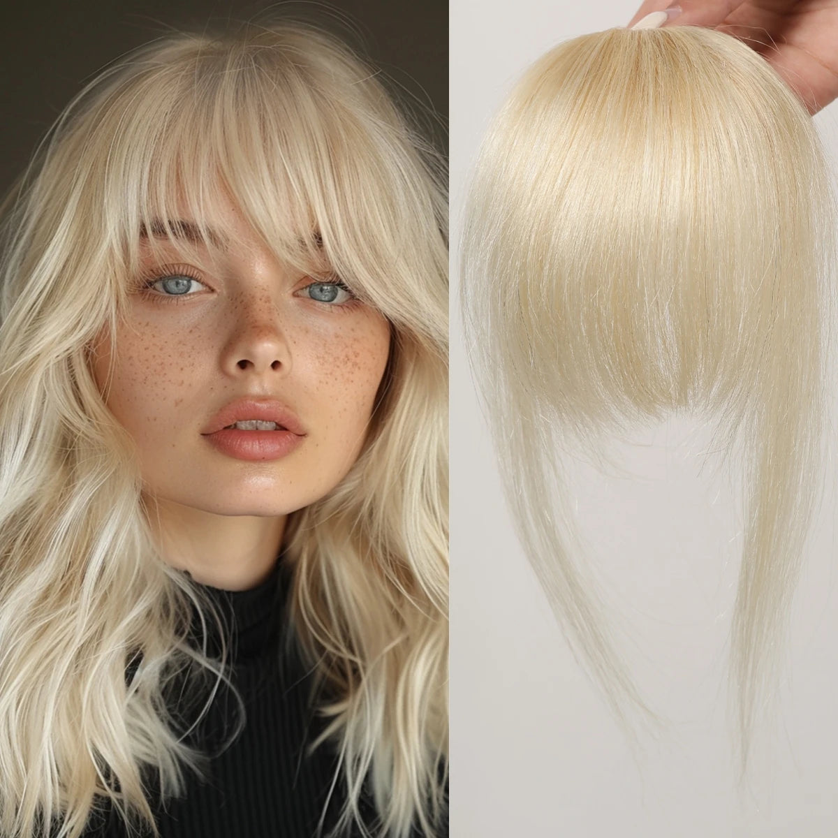 4.5-Inch Platinum Blonde Remy Human Hair Bangs | Clip-In Fringe Hairpiece for Women | 100% Human Hair Bangs Extension - Smooth Wigs