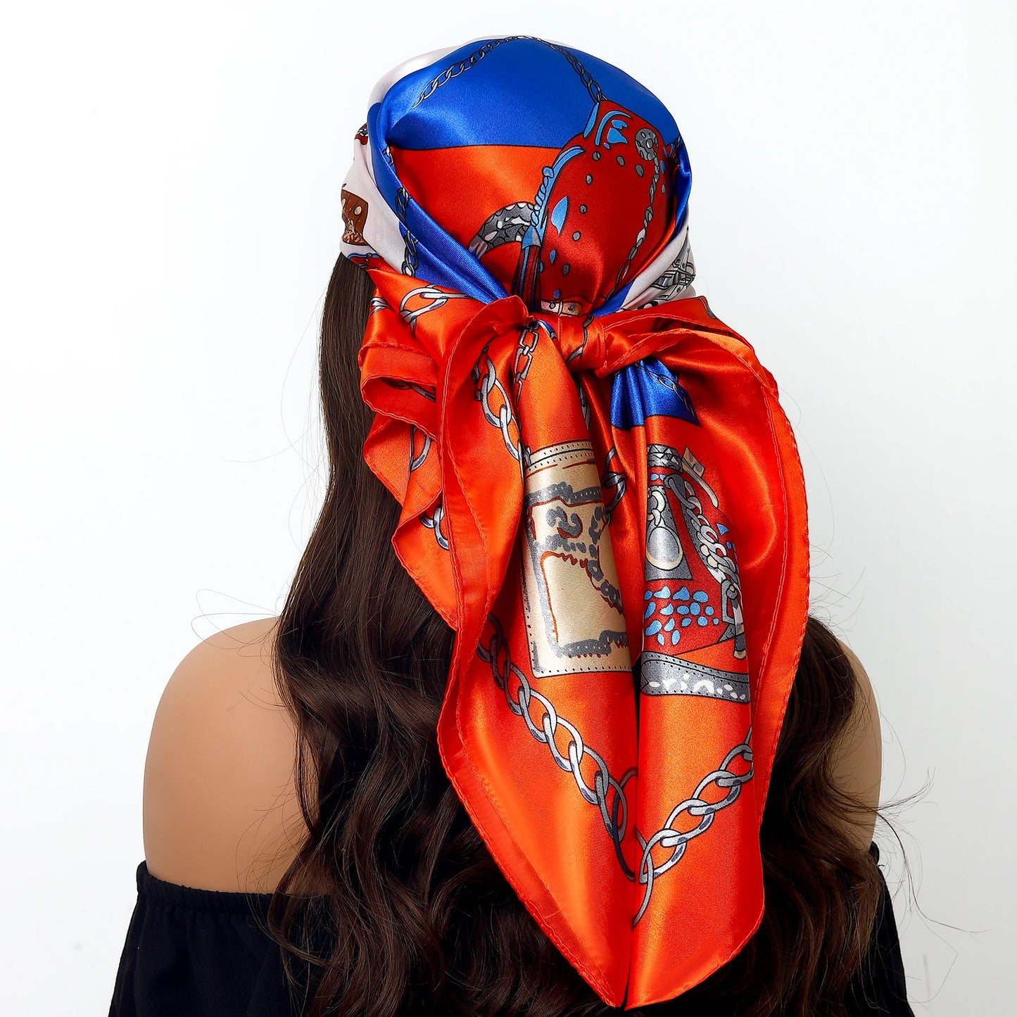 90x90cm Silk Scarf | 2025 Trendy Beach Sunscreen Shawl | Europe & America Style Printed Bandanna for Women - Smooth Wigs