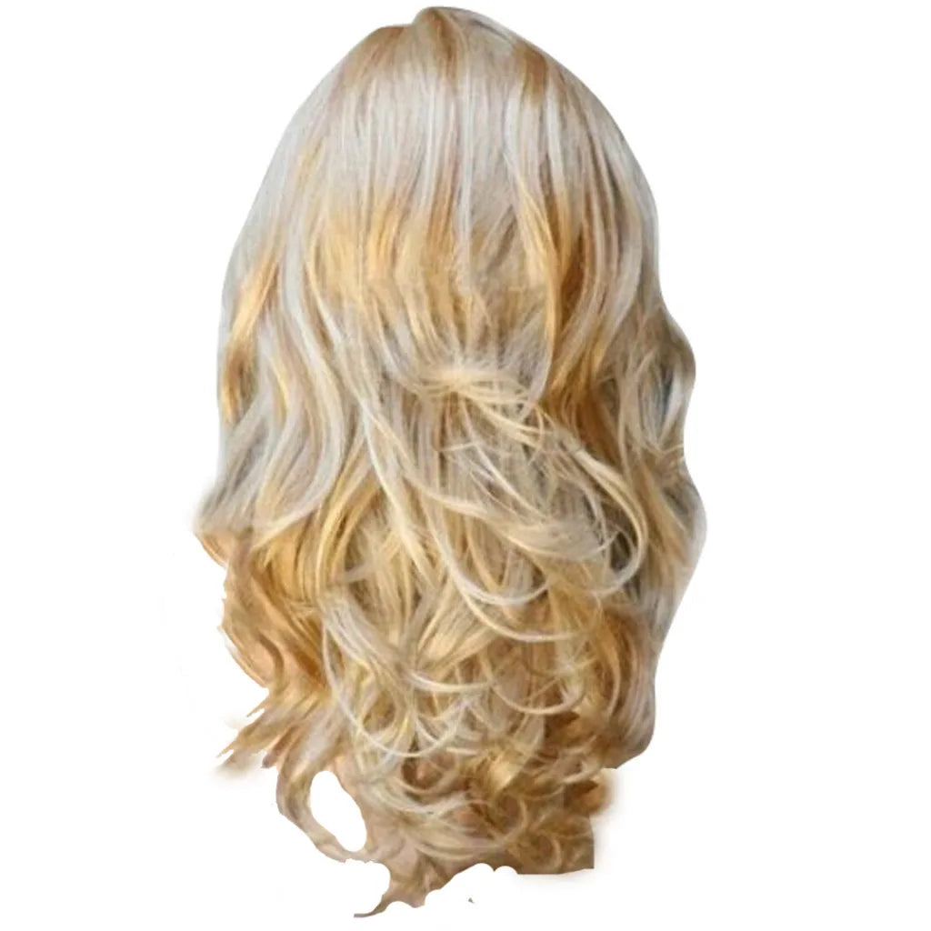 Golden Long Curly Wig | Transparent Lace Front Heat-Resistant Fiber Wig | Blonde Party Costume for Women - Smooth Wigs