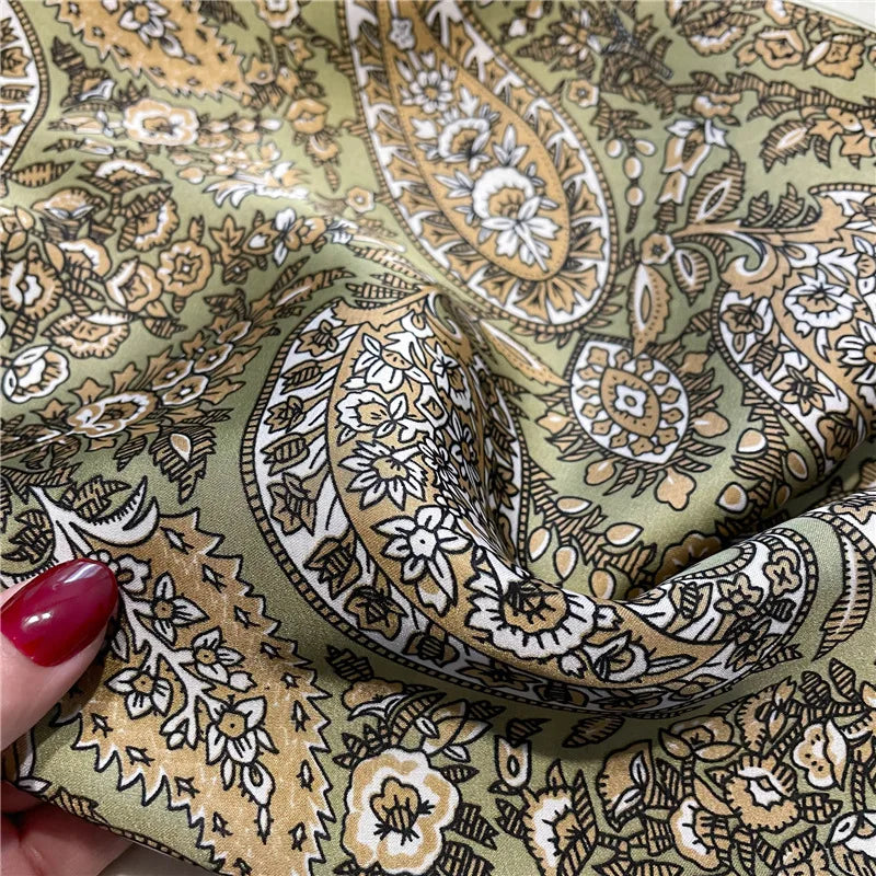 Paisley Print Square Scarf | Soft Satin Bandana & Vintage Head Wrap | Windproof Beach Shawl - Smooth Wigs
