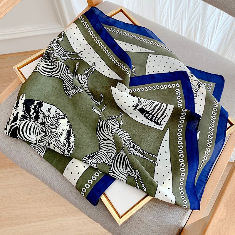 70x70cm Four Seasons Print Silk Scarf | Travel-Friendly Beach Kerchief & Sunscreen Headcloth | Women's Fashion Accessory - Smooth Wigs