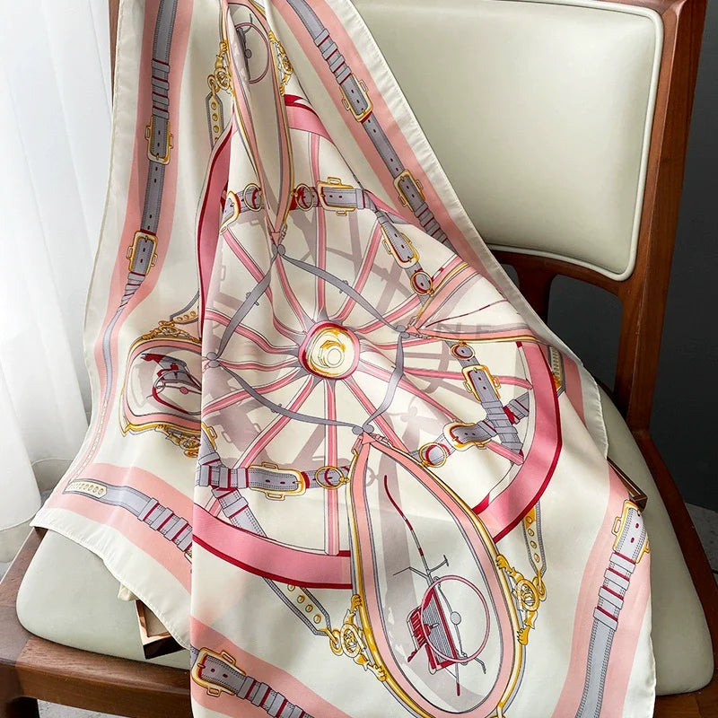 70x70cm Four Seasons Print Silk Scarf | Travel-Friendly Beach Kerchief & Sunscreen Headcloth | Women's Fashion Accessory - Smooth Wigs
