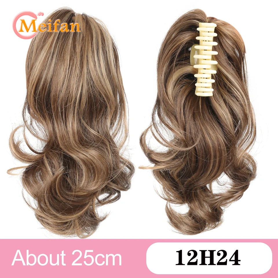 Wavy Curly Claw Clip Ponytail | Natural-Looking Hair Bun Extension in Blonde, Brown & Black | False Pigtail for Women - Smooth Wigs