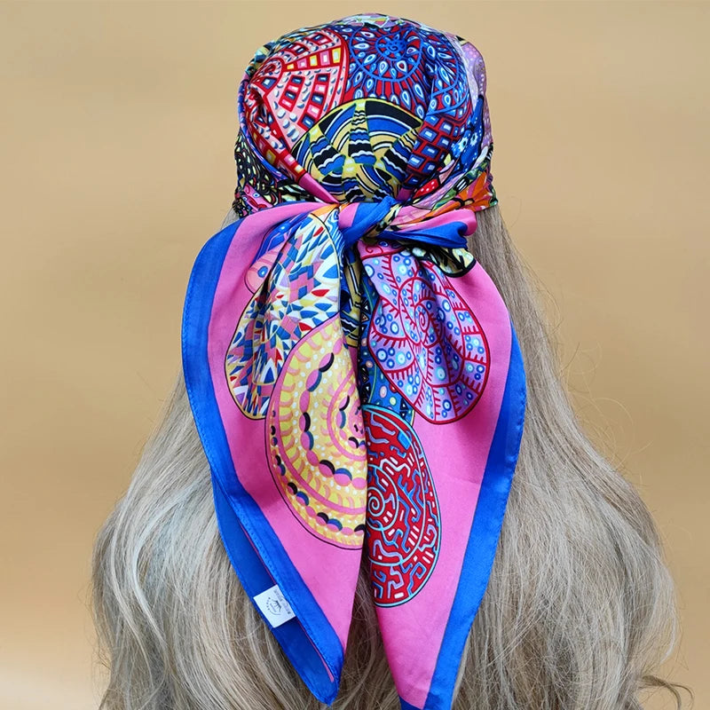 Luxury 70x70cm Silk Hijab | Sunscreen Beach Kerchief for Women | 2024 New Style Headscarf for All Seasons - Smooth Wigs
