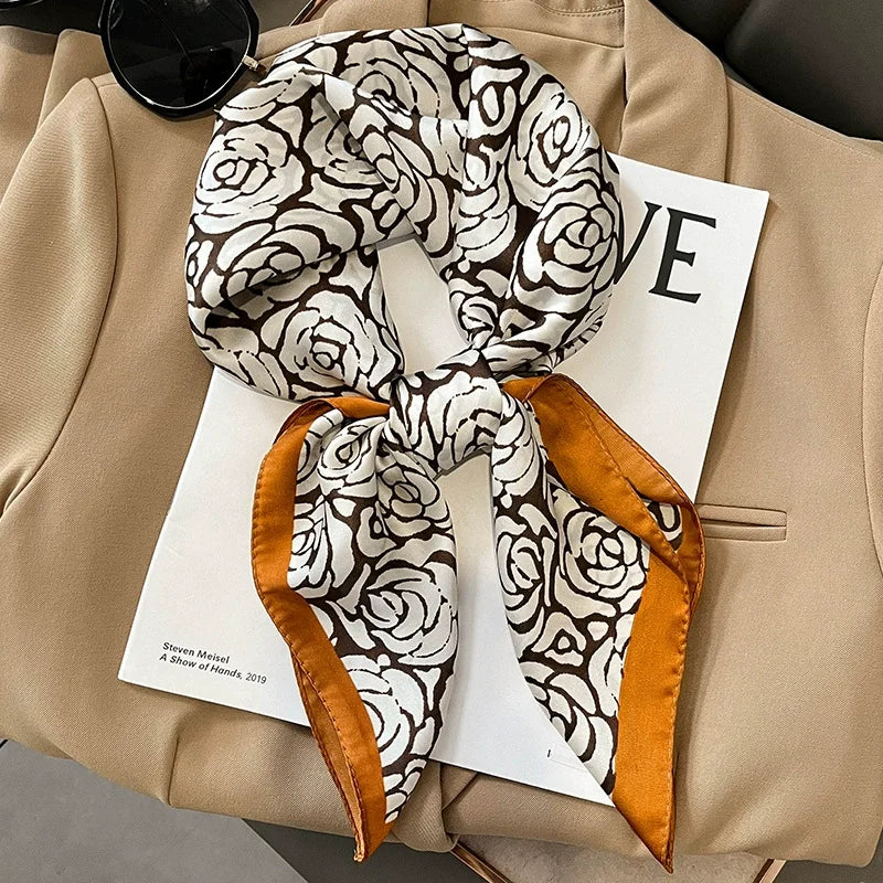 70x70cm Four Seasons Print Silk Scarf | Travel-Friendly Beach Kerchief & Sunscreen Headcloth | Women's Fashion Accessory - Smooth Wigs