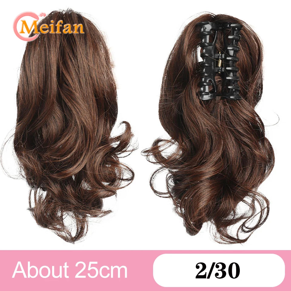 Wavy Curly Claw Clip Ponytail | Natural-Looking Hair Bun Extension in Blonde, Brown & Black | False Pigtail for Women - Smooth Wigs