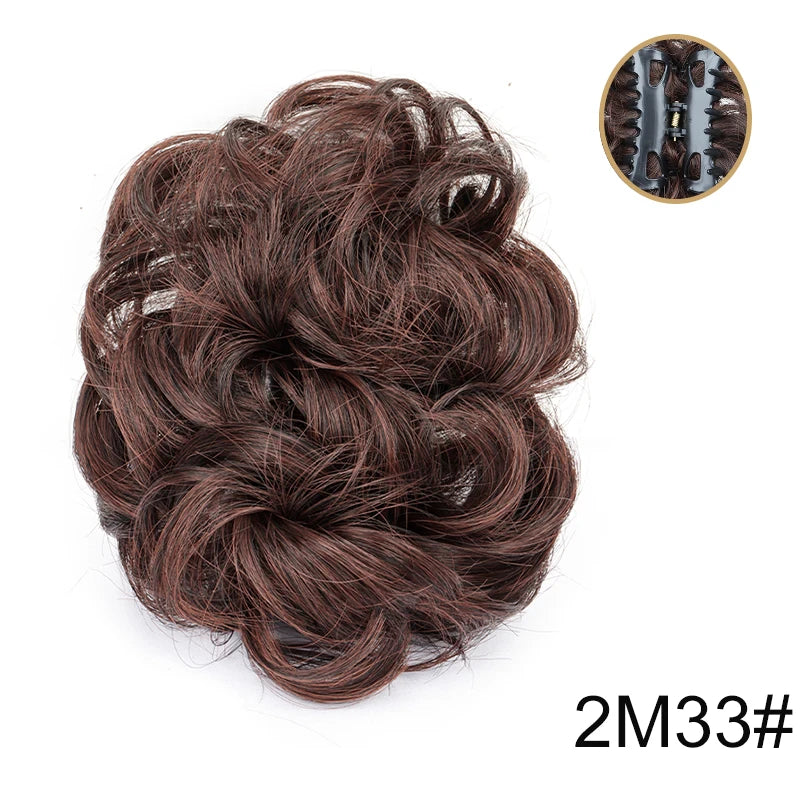 Messy Bun Hairpiece | Short Curly Wavy Chignon Updo with Claw Clip | Black & Blonde Hair Extensions for Women - Smooth Wigs