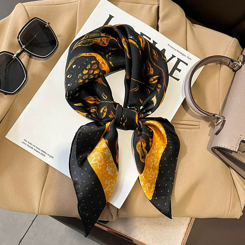 70x70cm Four Seasons Print Silk Scarf | Travel-Friendly Beach Kerchief & Sunscreen Headcloth | Women's Fashion Accessory - Smooth Wigs