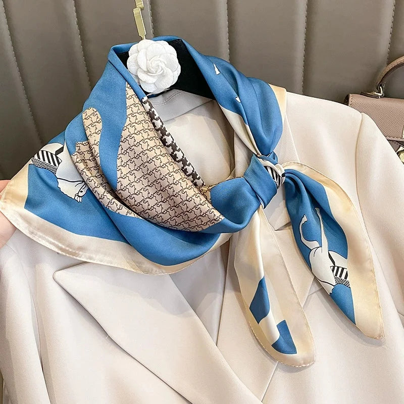70x70cm Four Seasons Print Silk Scarf | Travel-Friendly Beach Kerchief & Sunscreen Headcloth | Women's Fashion Accessory - Smooth Wigs