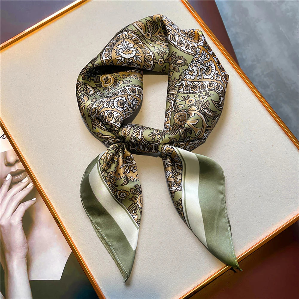 Paisley Print Square Scarf | Soft Satin Bandana & Vintage Head Wrap | Windproof Beach Shawl - Smooth Wigs