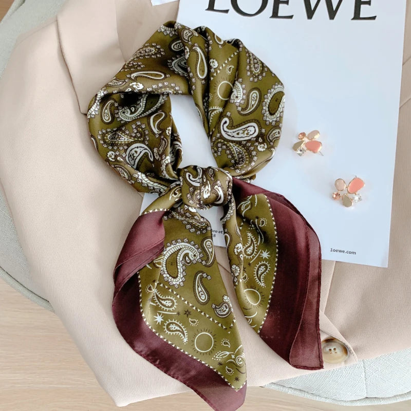 70x70cm Four Seasons Print Silk Scarf | Travel-Friendly Beach Kerchief & Sunscreen Headcloth | Women's Fashion Accessory - Smooth Wigs