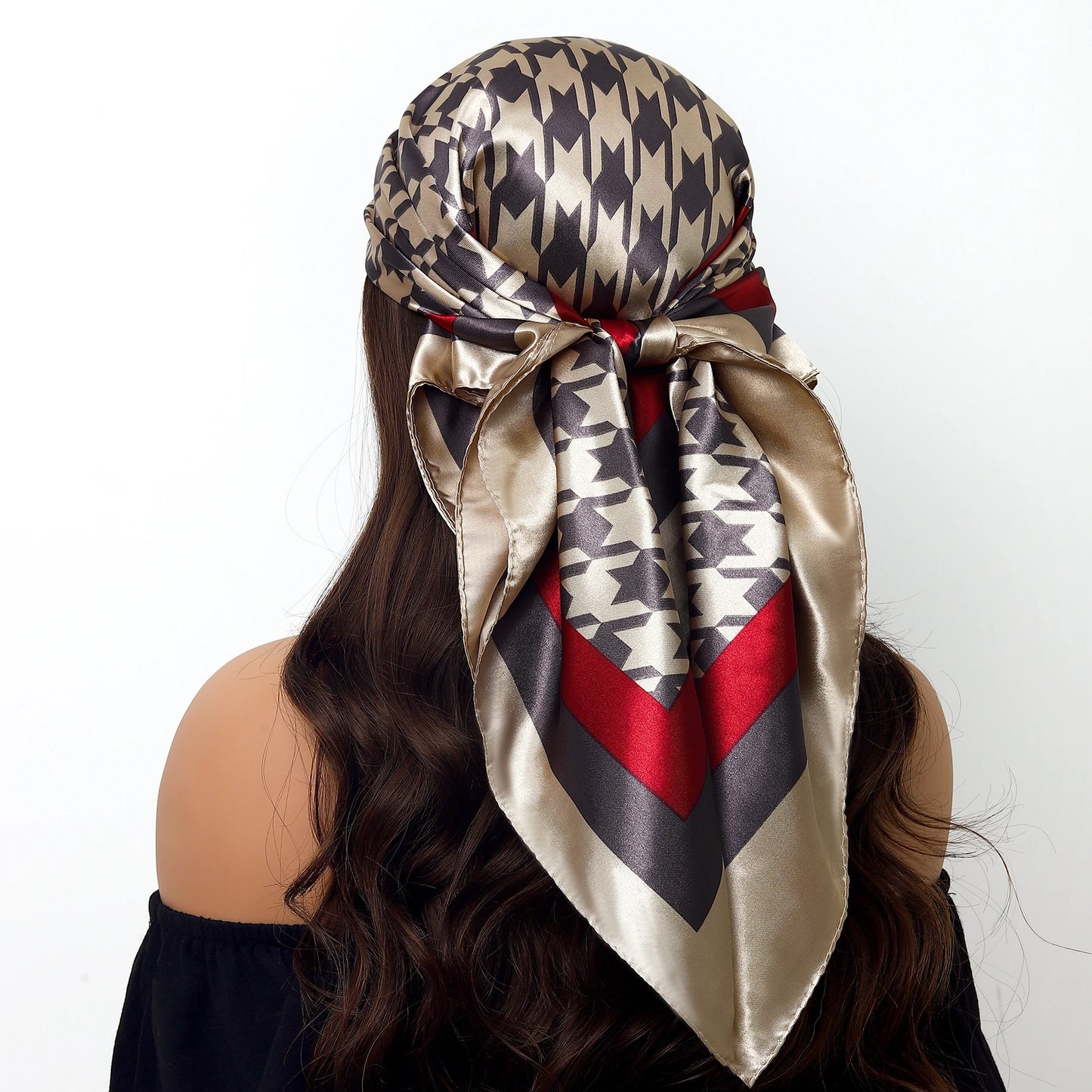 90x90cm Silk Scarf | 2025 Trendy Beach Sunscreen Shawl | Europe & America Style Printed Bandanna for Women - Smooth Wigs