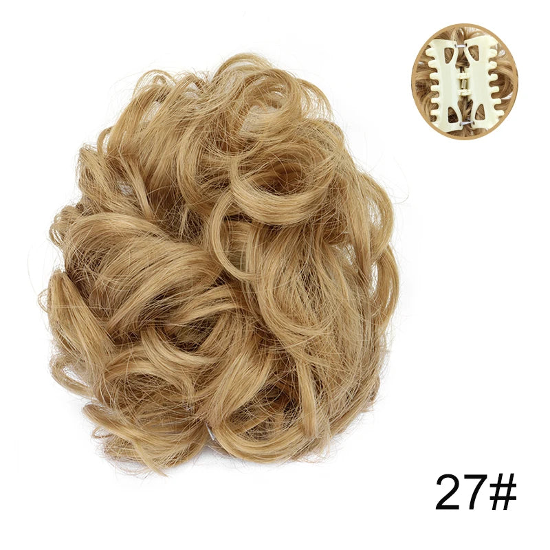 Messy Bun Hairpiece | Short Curly Wavy Chignon Updo with Claw Clip | Black & Blonde Hair Extensions for Women - Smooth Wigs