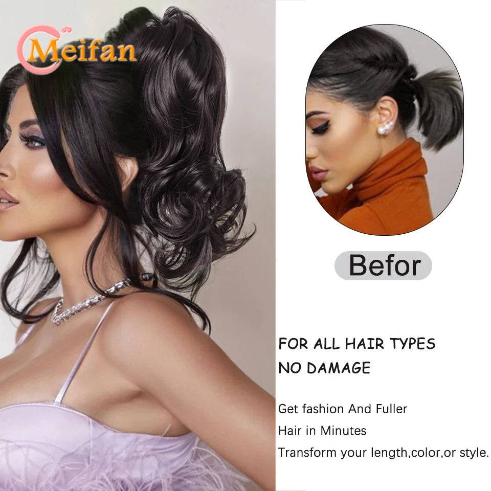 Wavy Curly Claw Clip Ponytail | Natural-Looking Hair Bun Extension in Blonde, Brown & Black | False Pigtail for Women - Smooth Wigs