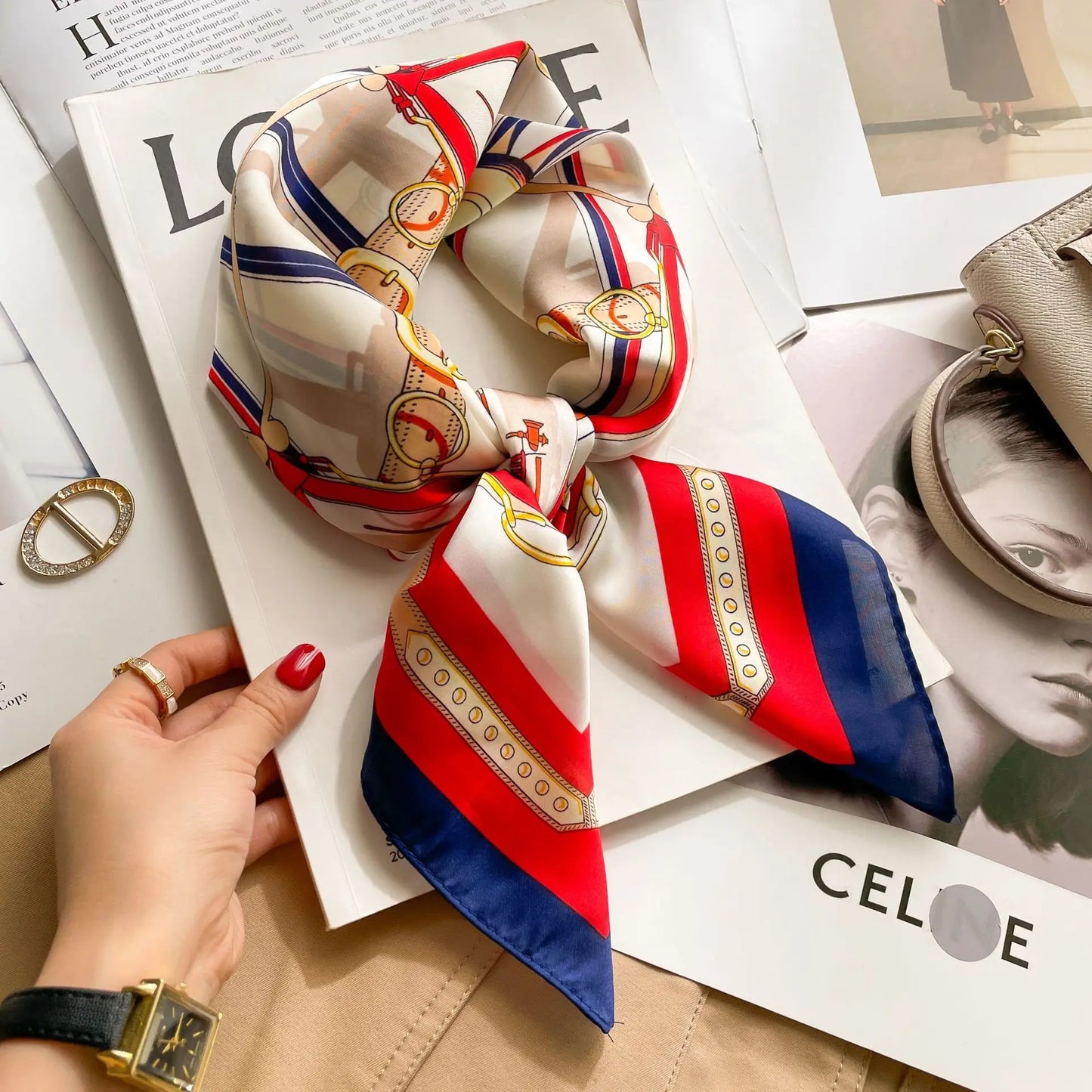 Luxury Satin Print Silk Scarf | Women's Square Neck Scarf & Headwrap | Versatile Beach Bandana - Smooth Wigs