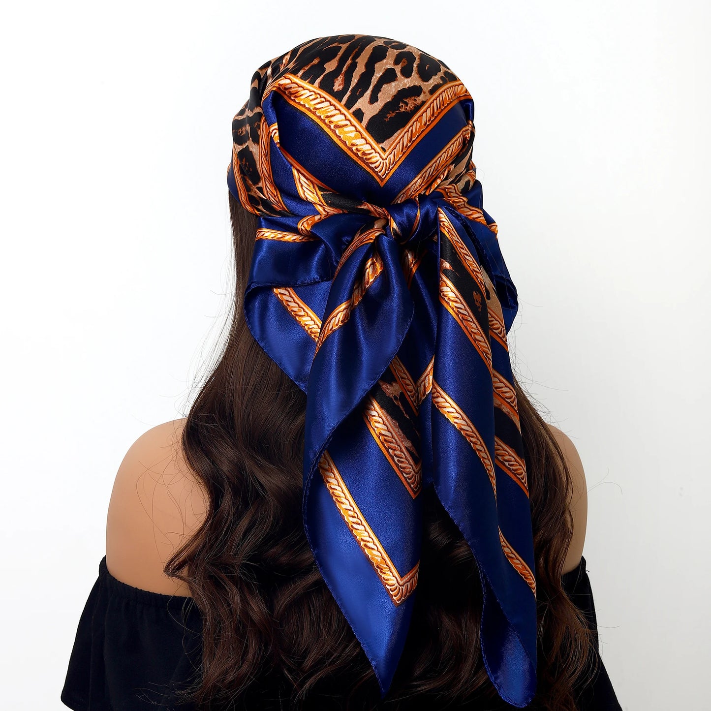 90x90cm Silk Scarf | 2025 Trendy Beach Sunscreen Shawl | Europe & America Style Printed Bandanna for Women - Smooth Wigs