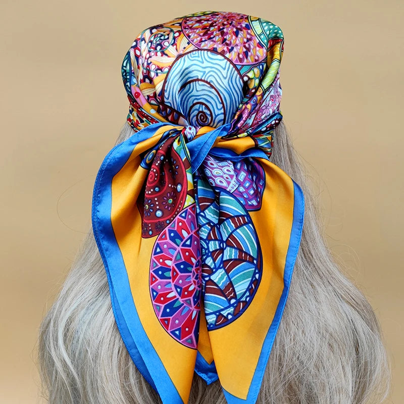 Luxury 70x70cm Silk Hijab | Sunscreen Beach Kerchief for Women | 2024 New Style Headscarf for All Seasons - Smooth Wigs