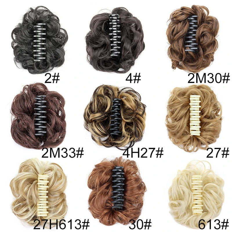 Messy Bun Hairpiece | Short Curly Wavy Chignon Updo with Claw Clip | Black & Blonde Hair Extensions for Women - Smooth Wigs
